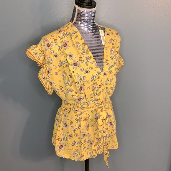 MAX STUDIO yellow floral top Sz L - Picture 1 of 10